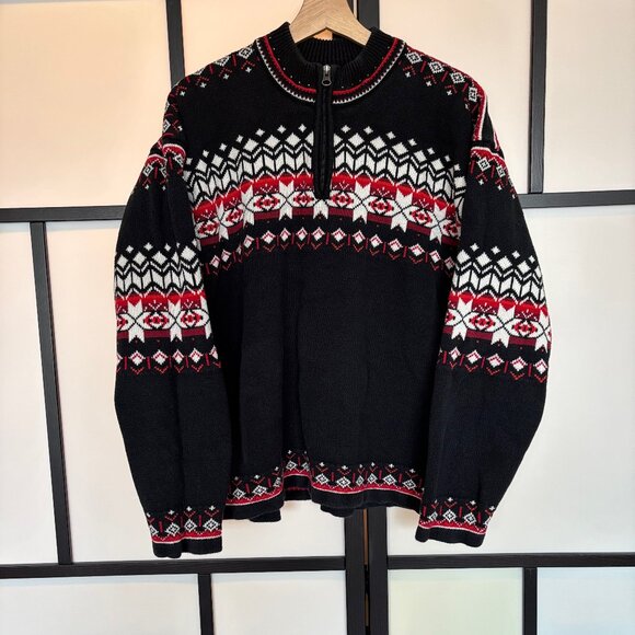 Hanna Andersson Fair Isle Sweater Nordic Quarter-Zip Womens Sz Large Cotton Knit - Picture 1 of 16